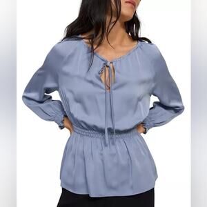 Theory Long-Sleeve Silk Satin Peasant Top